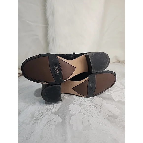 Franco Sarto Black Suede Bootie Size 10M Stacked Chunky 3" Heel Zipper EUC - Picture 4 of 10